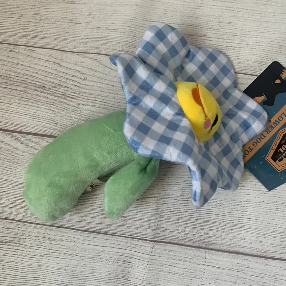 Dr. Pol Farm Flower Dog Toy Blue Gingham Plaid 2 Squeakers Crinkle 12 1/2